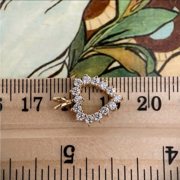 14k solid yellow gold open heart charm / pendant for necklace, diamond simulant - Picture 9 of 9